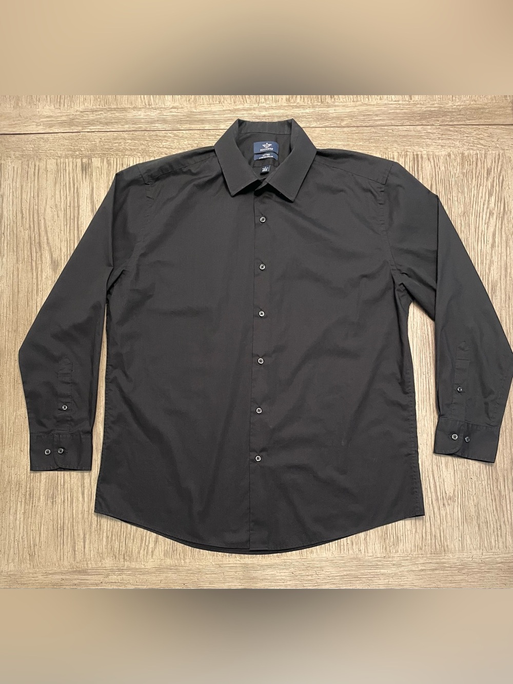 Dockers men’s button up dress shirt, black, large, like new (worn once).